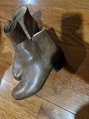 Kim Rogers Tan Faux-Leather Ankle Booties